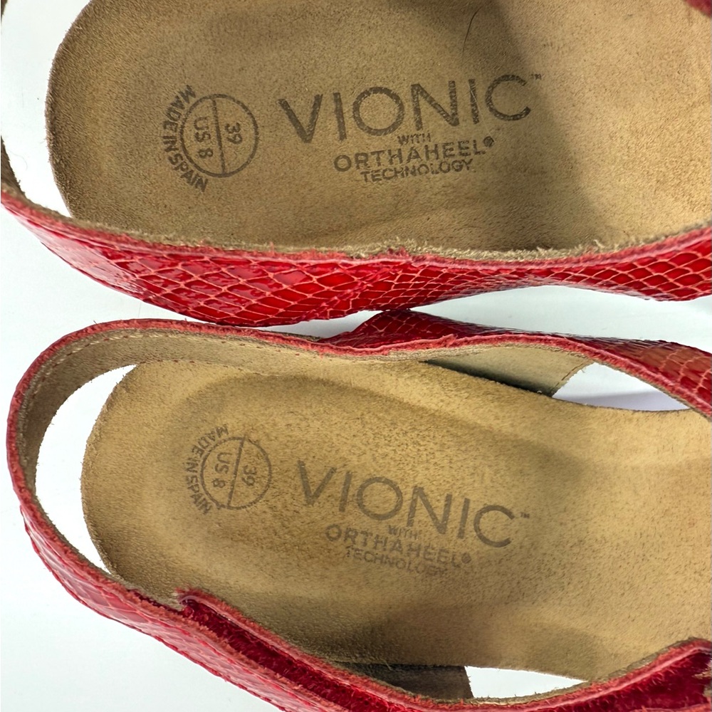 Vionic Natasia Wedge Heel Sandals Red Patent Leather 8 - Picture 8 of 11
